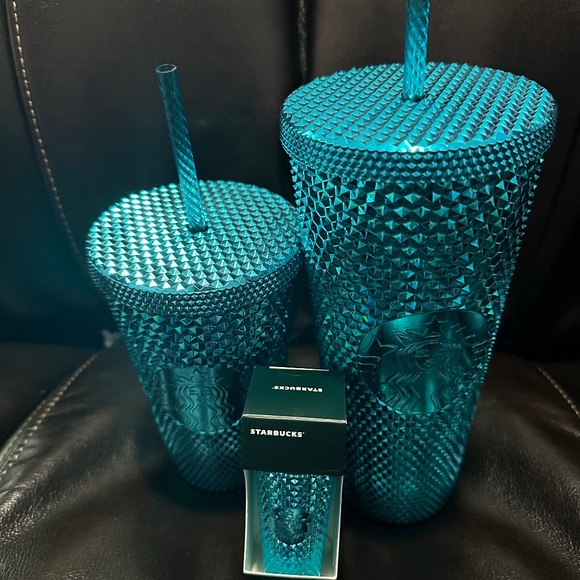 Starbucks Other - 3 bundle Starbucks Chrome blue studded cups & keychain set cold cups bundle